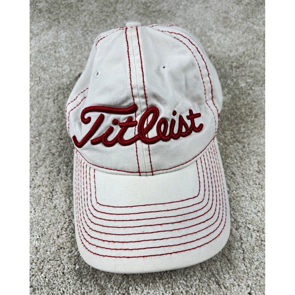 Titleist White/Red Adjustable Golf Hat Cotton Embroidered Logo Solid Unisex